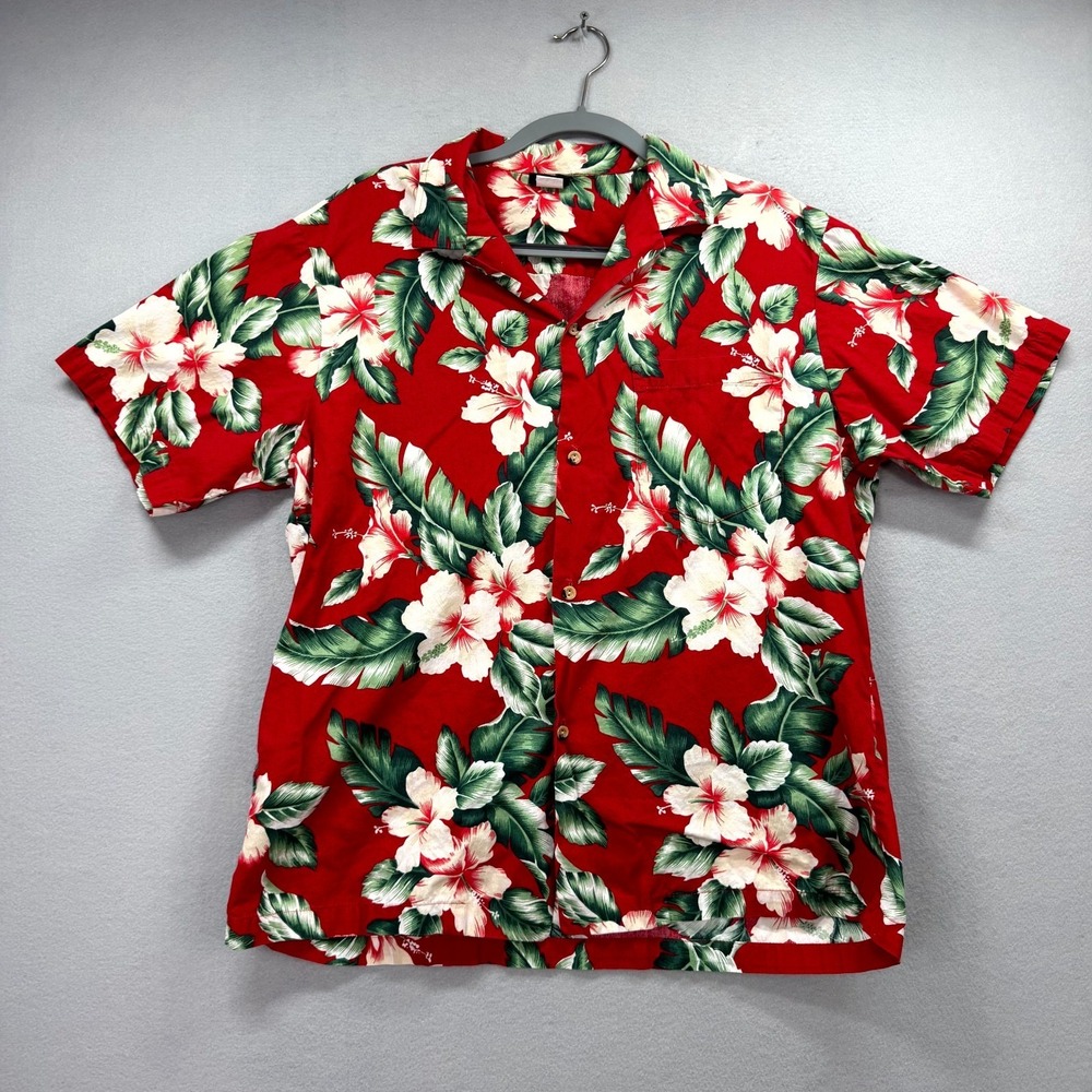 Pipe Dreams Surf Co Hawaiian Shirt Mens Large Red Hibiscus Floral Tropical Aloha